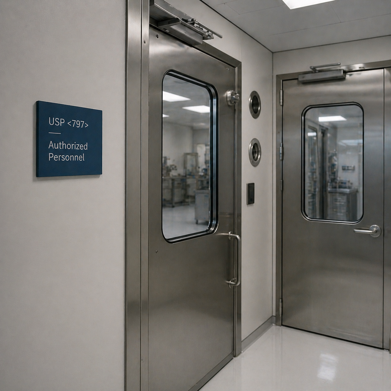 Cleanroom airlock with USP <797> signage