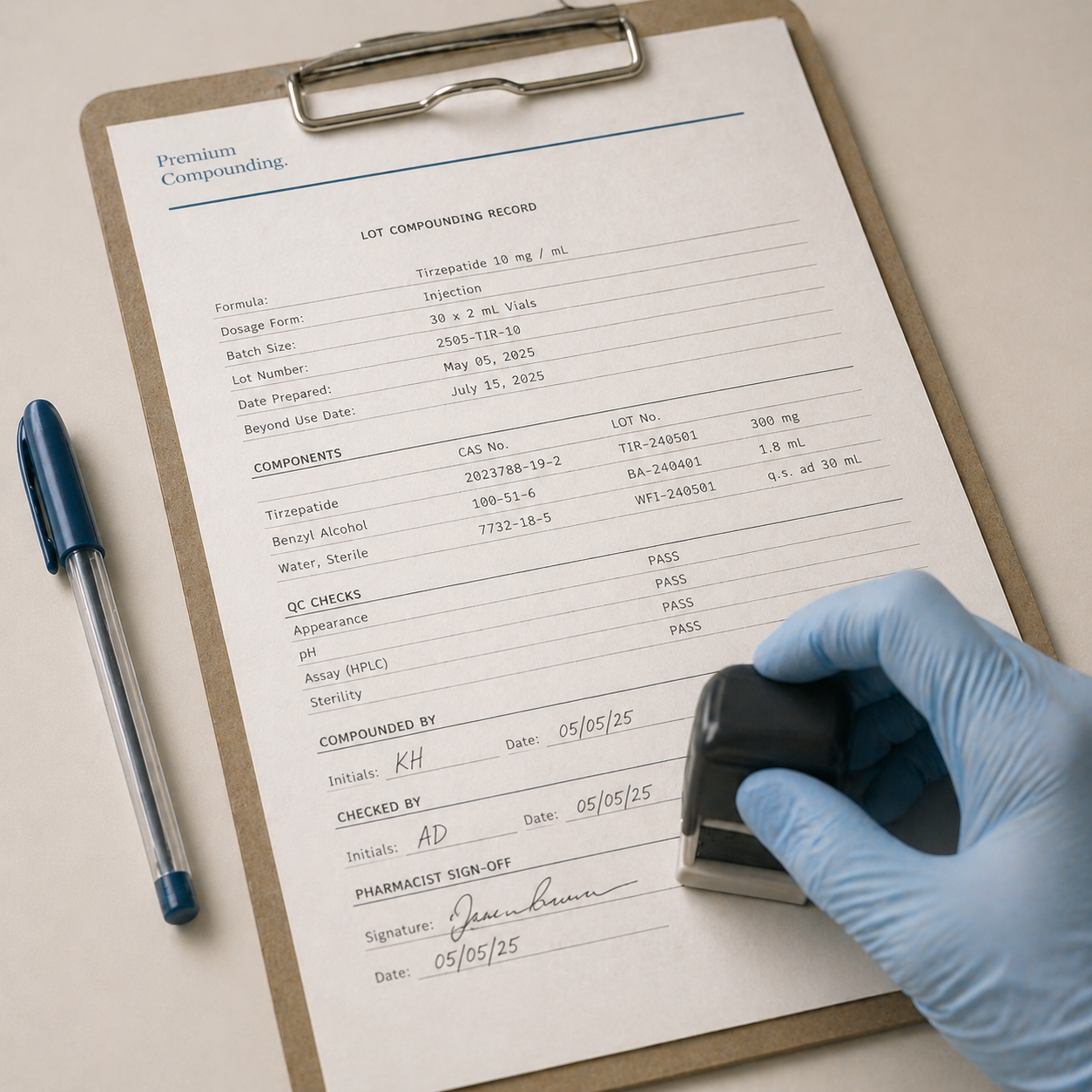 Lot compounding record with pharmacist sign-off